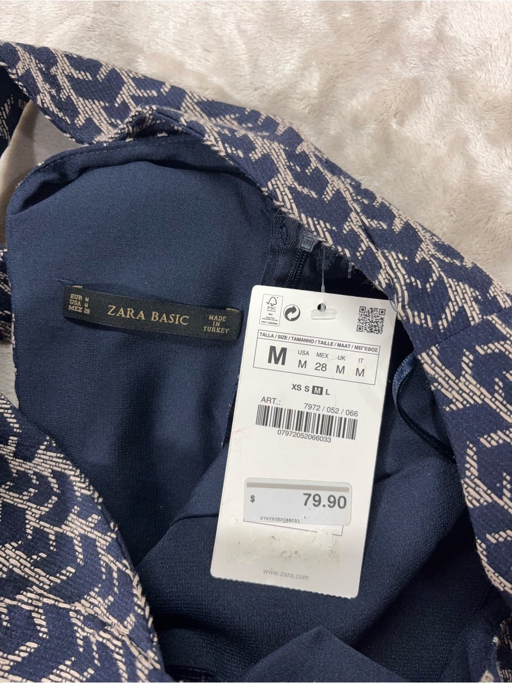 Zara Open Back Cross Strap Fit & Flare Dress NWT Navy Beige M - Picture 4 of 13